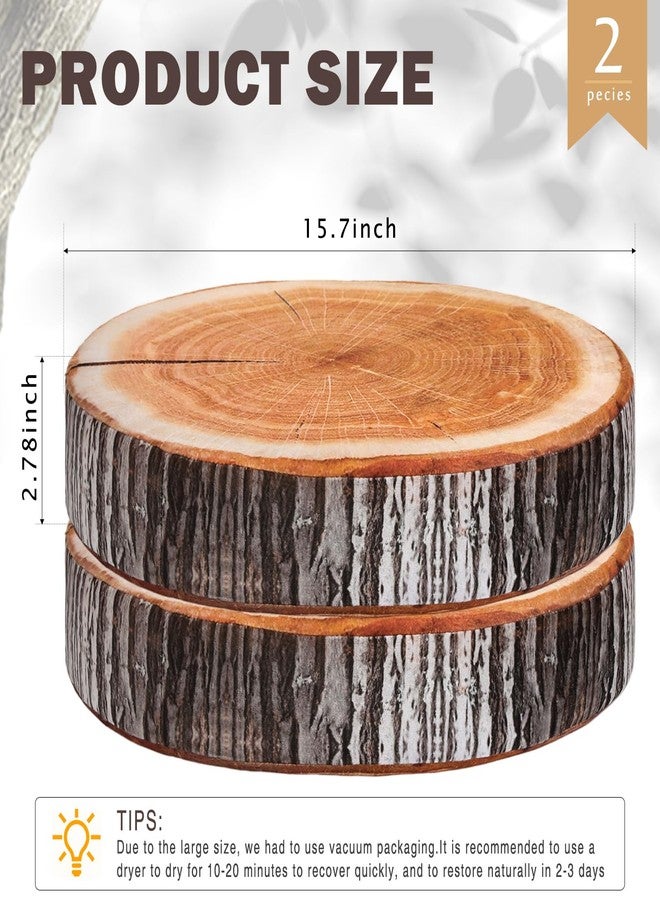 Queekay 2 Pcs Round Throw Pillow Decorative Wood Slice Floor Cushion 3D Digital Printing Forest Decor Soft Circle Pillow Cute Stump Camping Memory Foam for Home Chair Bedroom Decor(Emulation) - Image 3