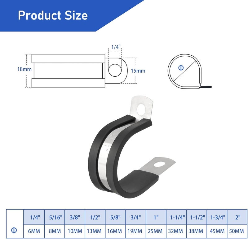 Nicalas 80pcs 5/16 Inch Stainless Steel Cable Clamps And Stainless Screws,Rubber Coated Cushioned Insulated Cable Clamp,Automotive Cable Wire Clamps,Pipe Clamps - Image 3