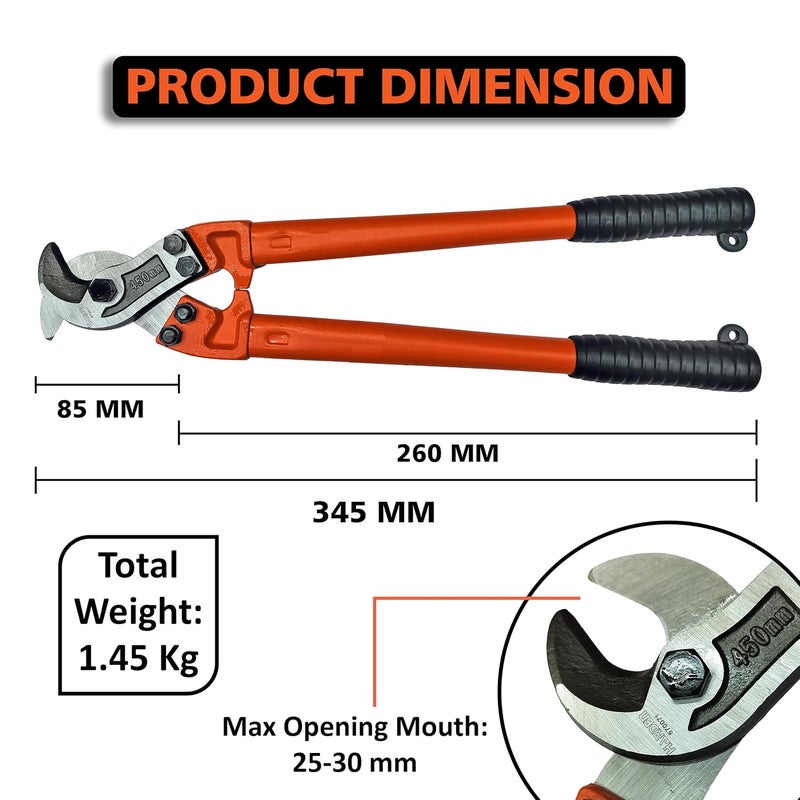 Harden 18 450mm Professional Cable Cutter Made from T8 Alloy Steel Hardened T8 Steel Cutting Blades For Chopping Aluminium Cables 570071 - Image 2
