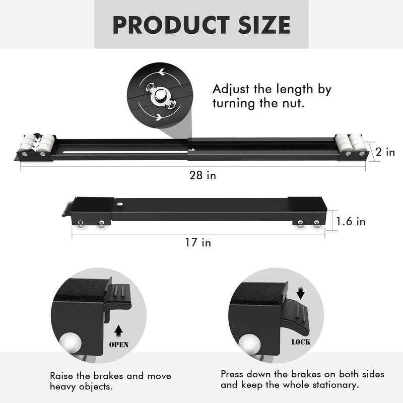 Gnanex Adjustable Furniture Mover Lifter Tool Set Furniture Rollers Mover for Washing Machines Refrigerators Dryers Dishwashers and Heavy Objects Support Bars Silver and Black - Image 4