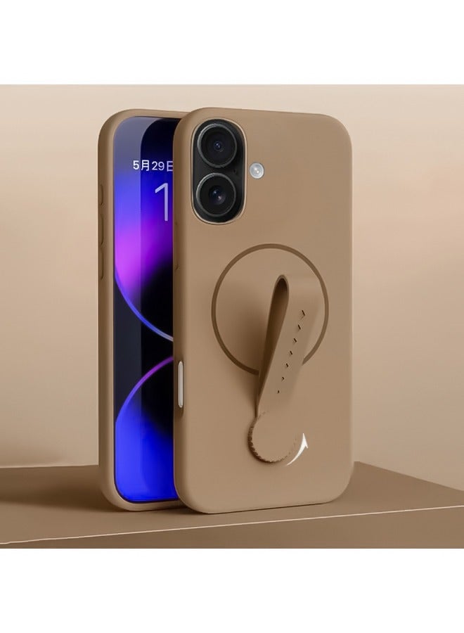 Magnetic Silicone Phone Case With 360 Degree Rotating Finger Band Mobile Phones Cover for Iphone 16 (Brown)