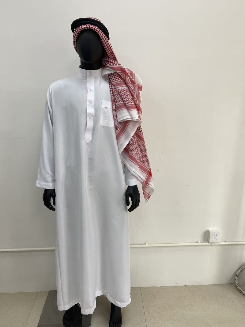 وو طقم رجالي تقليدي ثلاث قطع - رداء طويل أبيض بياقة واقفة | أزياء عرقية - Image 2