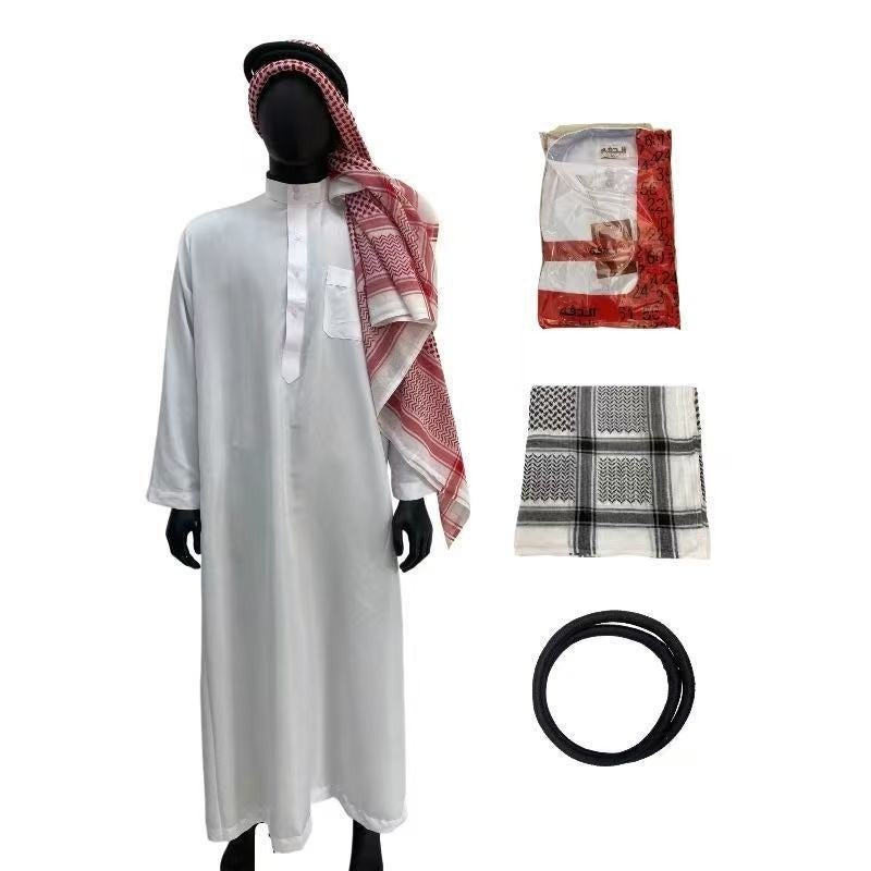 وو طقم رجالي تقليدي ثلاث قطع - رداء طويل أبيض بياقة واقفة | أزياء عرقية - Image 1