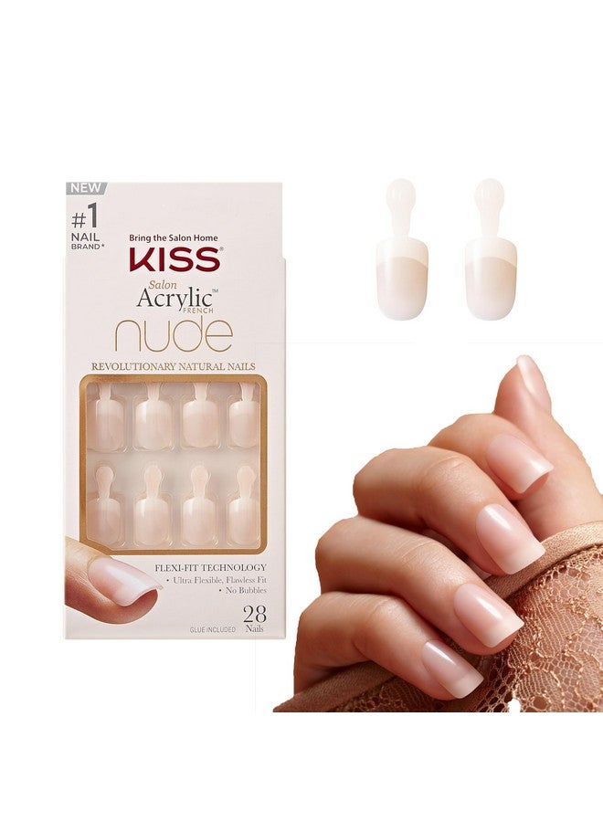 KISS Salon Acrylic Press On Nails, Nail glue included, 'Breathtaking', French, Real Short Size, Squoval Shape, Includes 28 Nails, 2g Glue, 1 Manicure Stick, 1 Mini file - Image 1