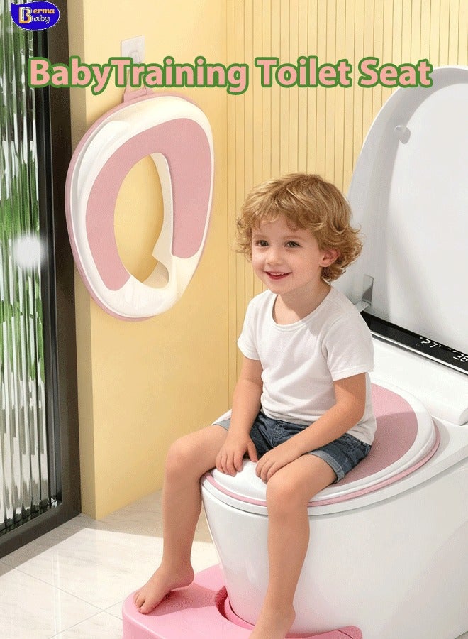 Berma Baby مقعد تدريب الأطفال على استخدام المرحاض للأولاد والبنات، يناسب المراحيض الدائرية والبيضاوية، غير قابل للانزلاق مع واقي من الرذاذ، يتضمن خطاف تخزين مجاني - Image 1