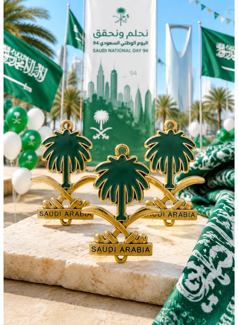 Celebrate Saudi National Day, 3 limited‑edition Two Swords and Palm pendant keychains for Saudi National Day, hangable on car rearview mirror, handmade DIY - Image 1