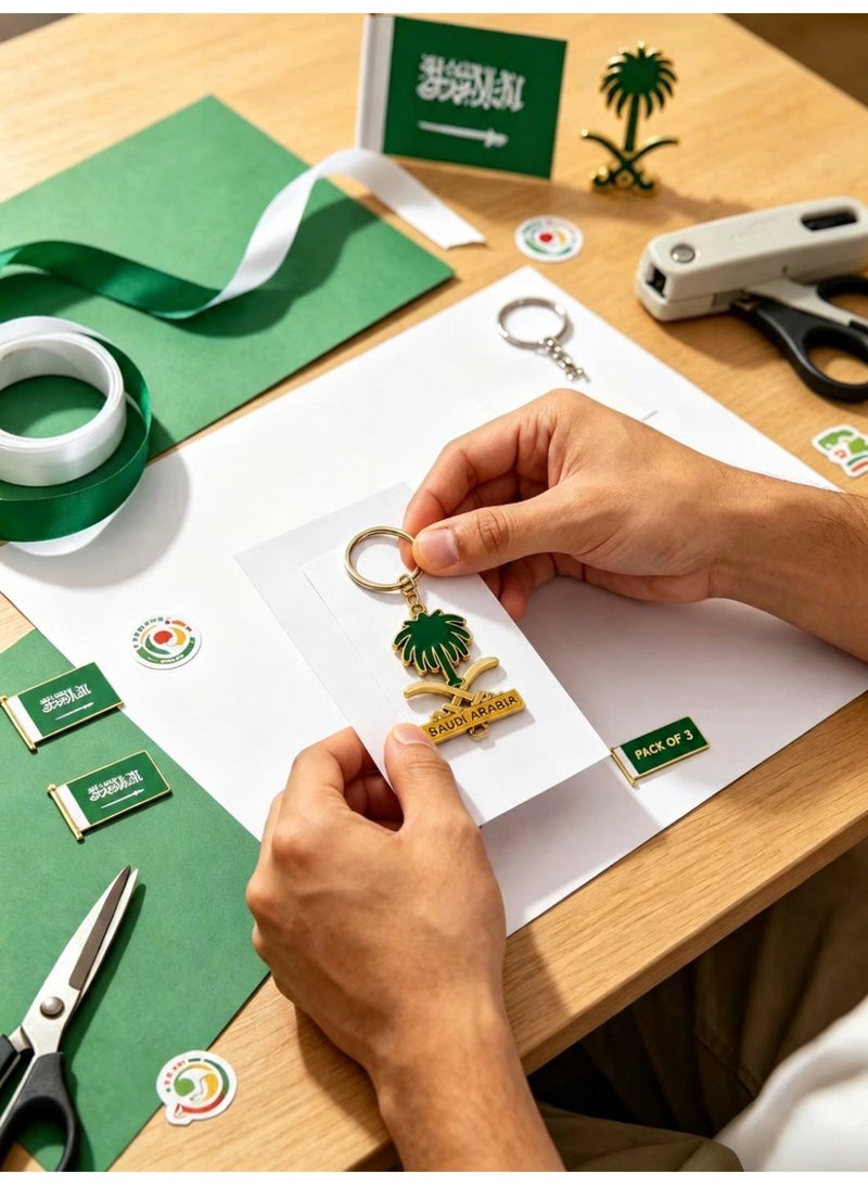 Celebrate Saudi National Day, 3 limited‑edition Two Swords and Palm pendant keychains for Saudi National Day, hangable on car rearview mirror, handmade DIY - Image 4