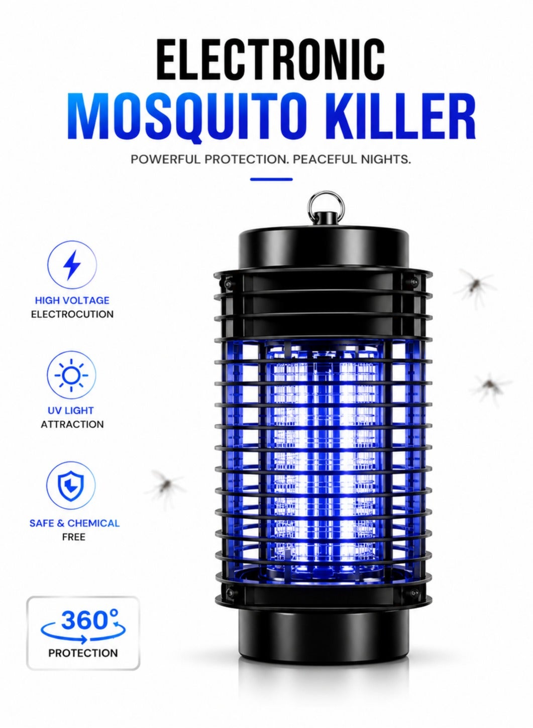 Electronic Mosquito Killer Lamp - 220V with UV Light Bug Zapper Indoor Fly Insect Killer for Kitchen, Patio, Backyard - Machine Electric Anti-Mosquito Device Chemical Free Silent Home, Bedroom, Office Use