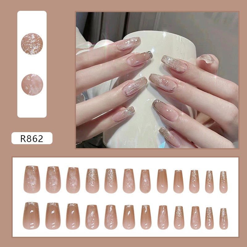 Generic Sizzy Nail Art Advanced Nail Patch White Wear Armor Removable Nail Patch Short Ballet Armor T-shaped Armor R862 senior blooming [glue]] 