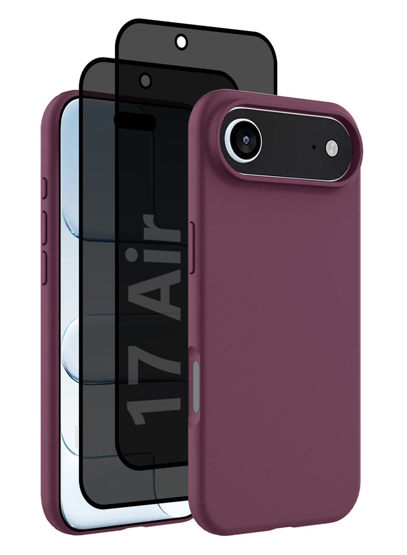 CATANES 3 Packs Silicone Protective Phone Case for iPhone 17 Air - Soft Anti-Scratch Microfiber Lining Ultra Slim Drop Protection Phone Cover with Two Privacy Screen Protectors - Burgundy