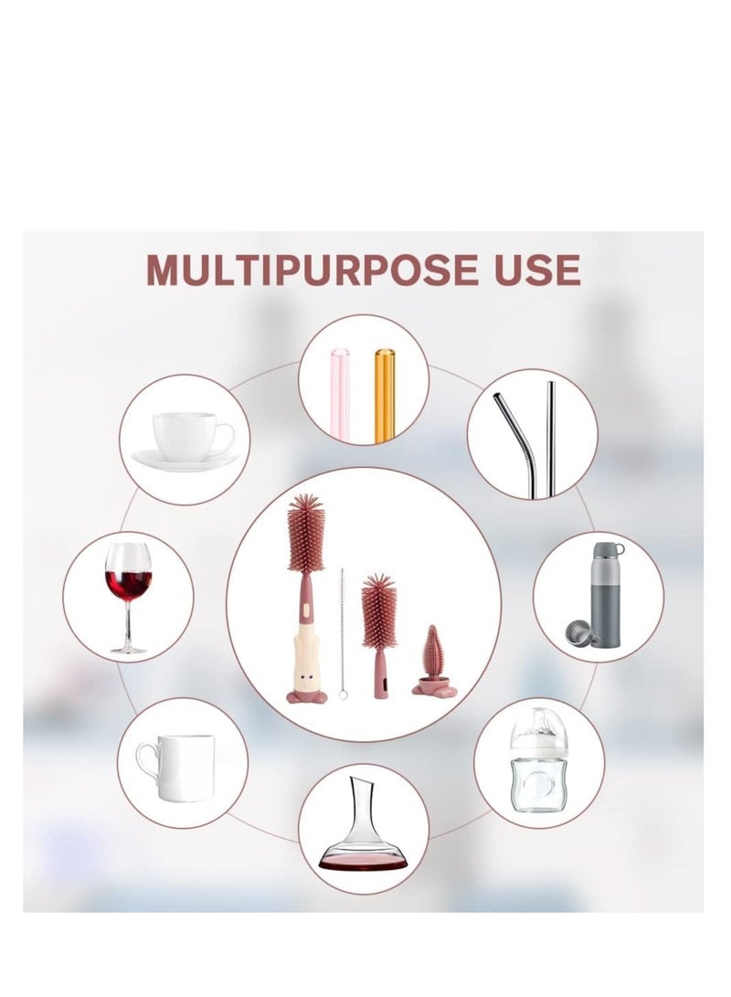 SYOSI 3-in-1 Baby Bottle Brush, Baby Bottle Cleaning Set, Pacifier Brush, for Water Bottles, Baby Bottles, Glass Cups, and Thermoses with Food-Grade Silicone Tools - Image 4