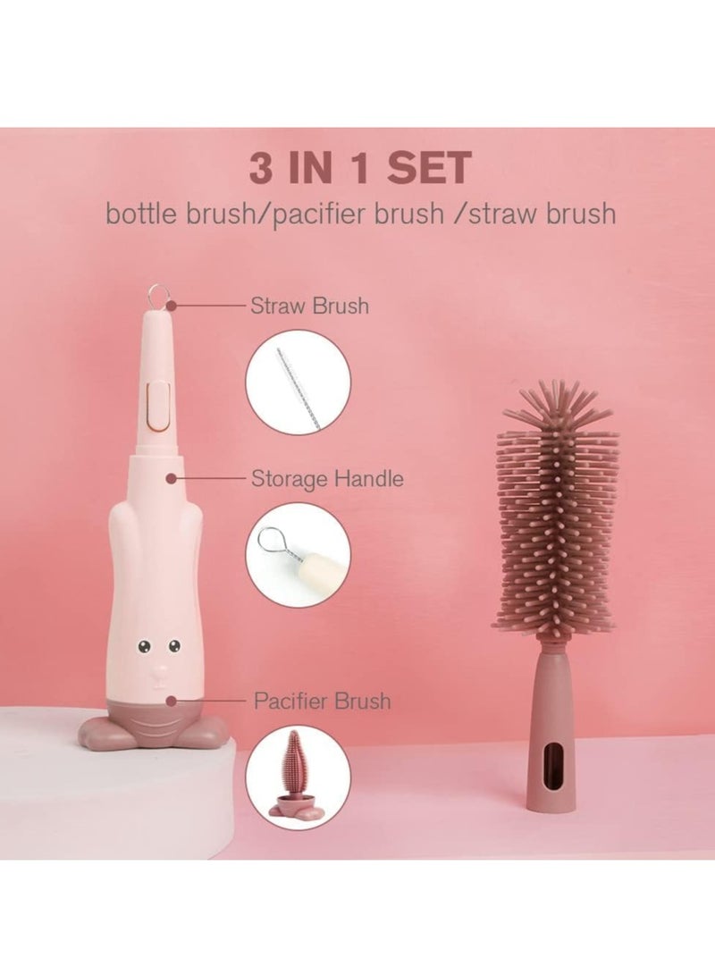 SYOSI 3-in-1 Baby Bottle Brush, Baby Bottle Cleaning Set, Pacifier Brush, for Water Bottles, Baby Bottles, Glass Cups, and Thermoses with Food-Grade Silicone Tools - Image 2