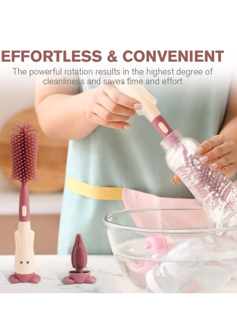 SYOSI 3-in-1 Baby Bottle Brush, Baby Bottle Cleaning Set, Pacifier Brush, for Water Bottles, Baby Bottles, Glass Cups, and Thermoses with Food-Grade Silicone Tools - Image 3