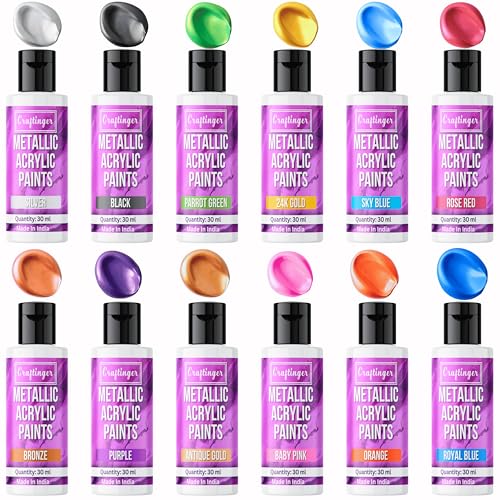 Craftinger 12-Sets Vibrant Metallic Acrylic Shades (30 ml Each) | Rich Shiny Finish | Multi-Surface color for Canvas, Wood, Glass, Metal, Plastic & More | Set for Adults for Artists, students, Children & Hobbyists - Image 1