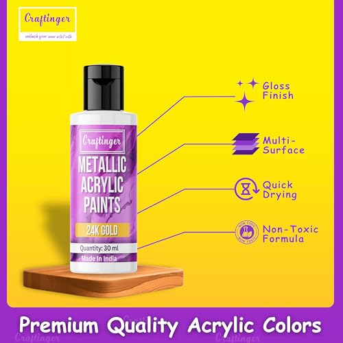 Craftinger 12-Sets Vibrant Metallic Acrylic Shades (30 ml Each) | Rich Shiny Finish | Multi-Surface color for Canvas, Wood, Glass, Metal, Plastic & More | Set for Adults for Artists, students, Children & Hobbyists - Image 3