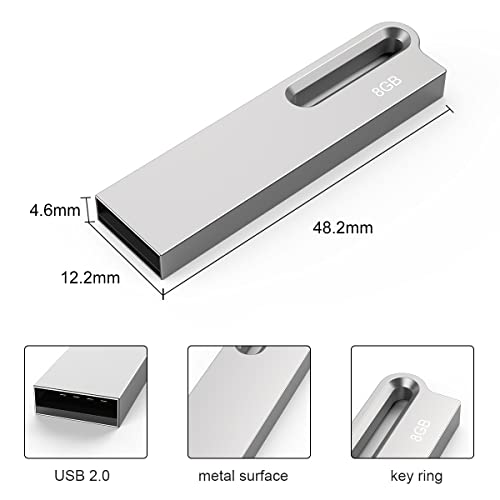 Aiibe 8GB Flash Drive 10 Pack 8GB Metal USB Drive Bulk Thumb Drive USB 2.0 Memory Stick Jump Drive Zip Drive with Keychain, Waterproof - Silver - Image 4