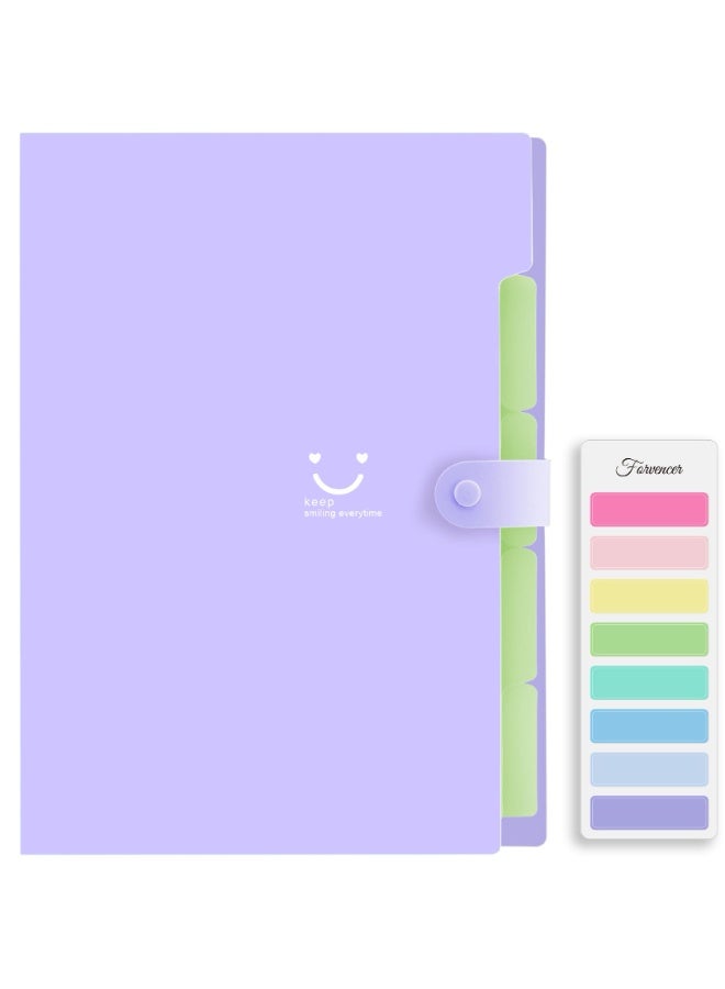 A4 Size Accordion File Organizer, 5 Pocket Expanding File Folder, File Folder with Labels, Portable File Organizer for School Office Supplies, Folders for Documents (Purple) - Image 1