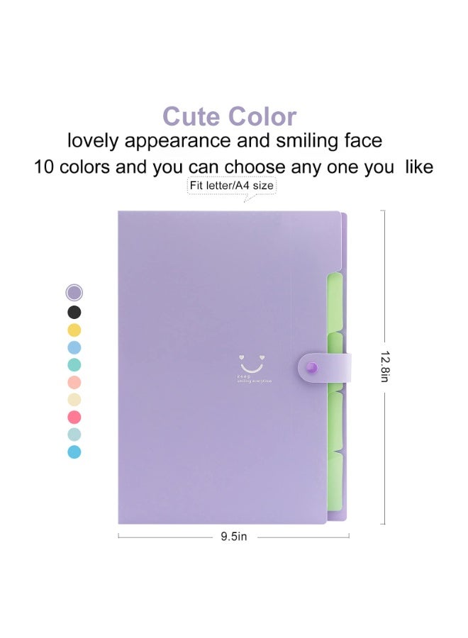 A4 Size Accordion File Organizer, 5 Pocket Expanding File Folder, File Folder with Labels, Portable File Organizer for School Office Supplies, Folders for Documents (Purple) - Image 2