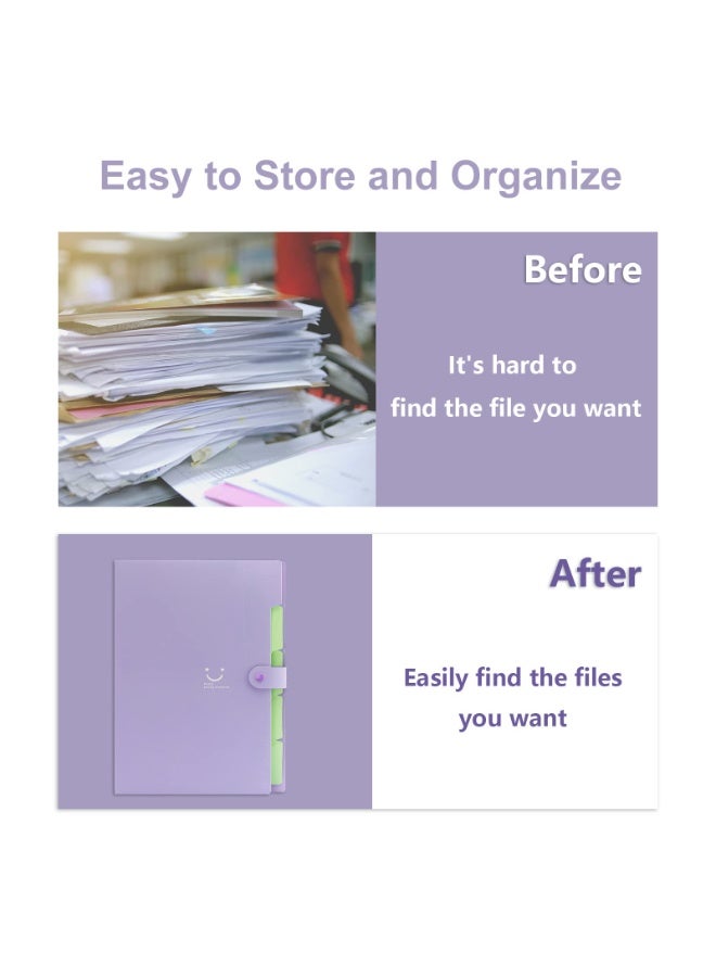 A4 Size Accordion File Organizer, 5 Pocket Expanding File Folder, File Folder with Labels, Portable File Organizer for School Office Supplies, Folders for Documents (Purple) - Image 4