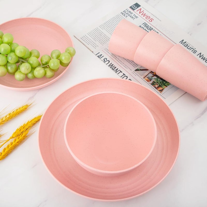 Supernal Pink Wheat Straw Dinnerware SetsUnbreakable Dishes for 8 Plate and Bowls Sets Reusable Plates Microwave Dishwasher Safe PlatesPlastic Dinnerware Set Pink Plastic Tableware - Image 3