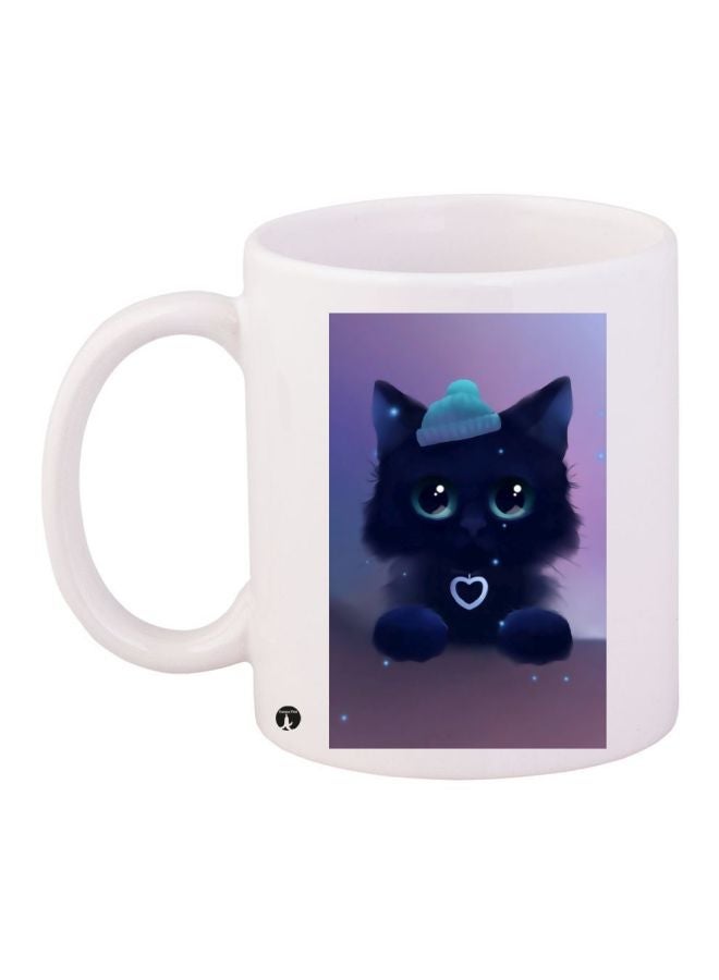 Cat Printed Coffee Mug White/Blue/Purple 11ounce