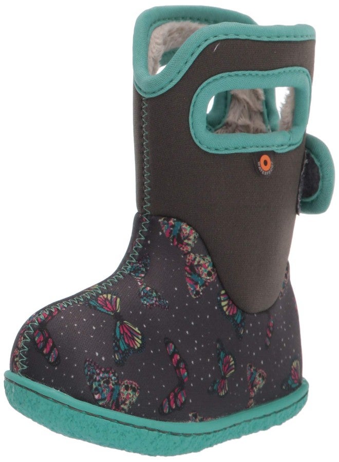 Bogs Baby Waterproof Snowboot Rain Boot, Butterflies-Dark Gray, 10 US Unisex Infant - Image 1