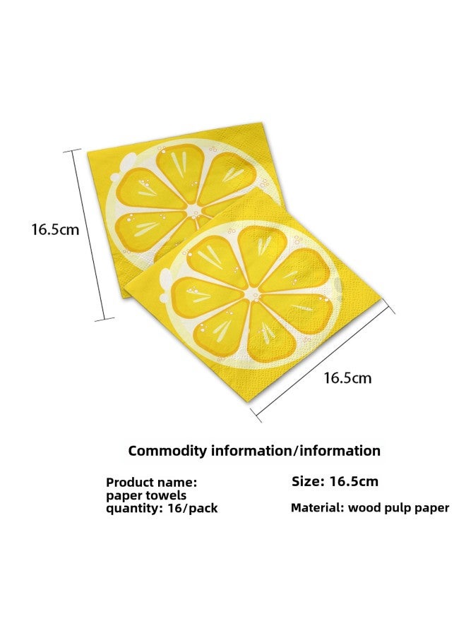 Children's Summer Party Birthday Tableware Lemon Fruit Dinner Plate Pull Flag Disposable Tablecloth Paper Cup Paper Plate Paper Towel-Color:Paper Towel-Specifications:16 People.  - Image 1