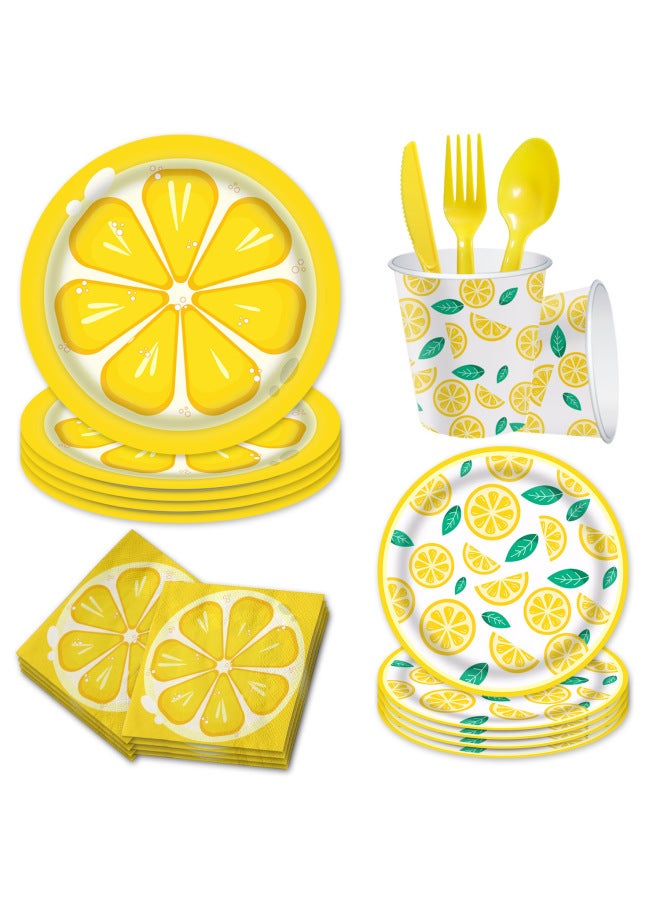Children's Summer Party Birthday Tableware Lemon Fruit Dinner Plate Pull Flag Disposable Tablecloth Paper Cup Paper Plate Paper Towel-Color:Paper Towel-Specifications:16 People.  - Image 3