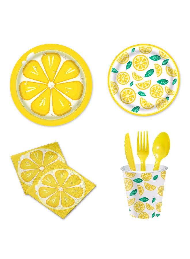 Children's Summer Party Birthday Tableware Lemon Fruit Dinner Plate Pull Flag Disposable Tablecloth Paper Cup Paper Plate Paper Towel-Color:Paper Towel-Specifications:16 People.  - Image 4