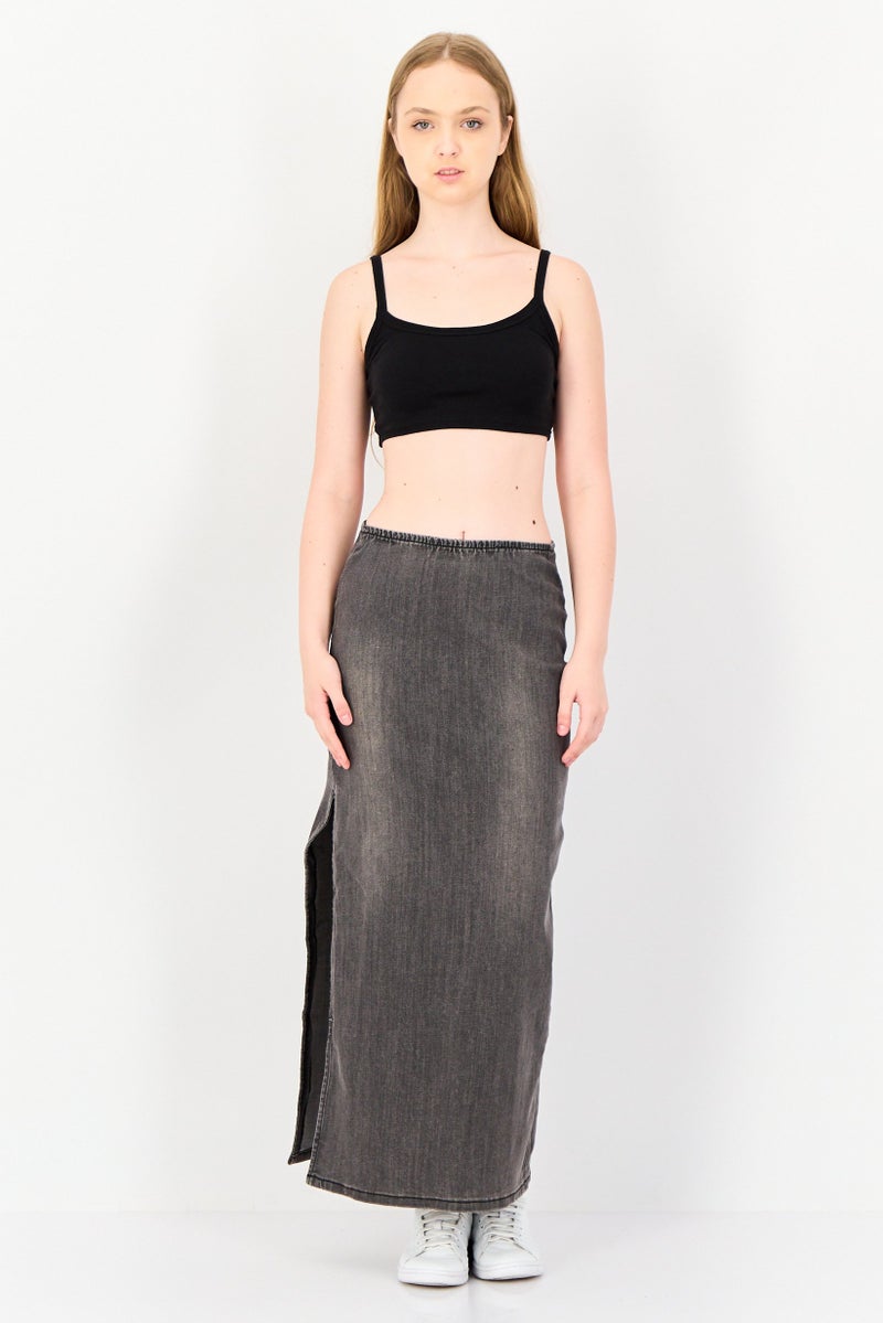 Don't Call Me Jennyfer Women Washed Denim Midi Skirt, Grey - Image 3