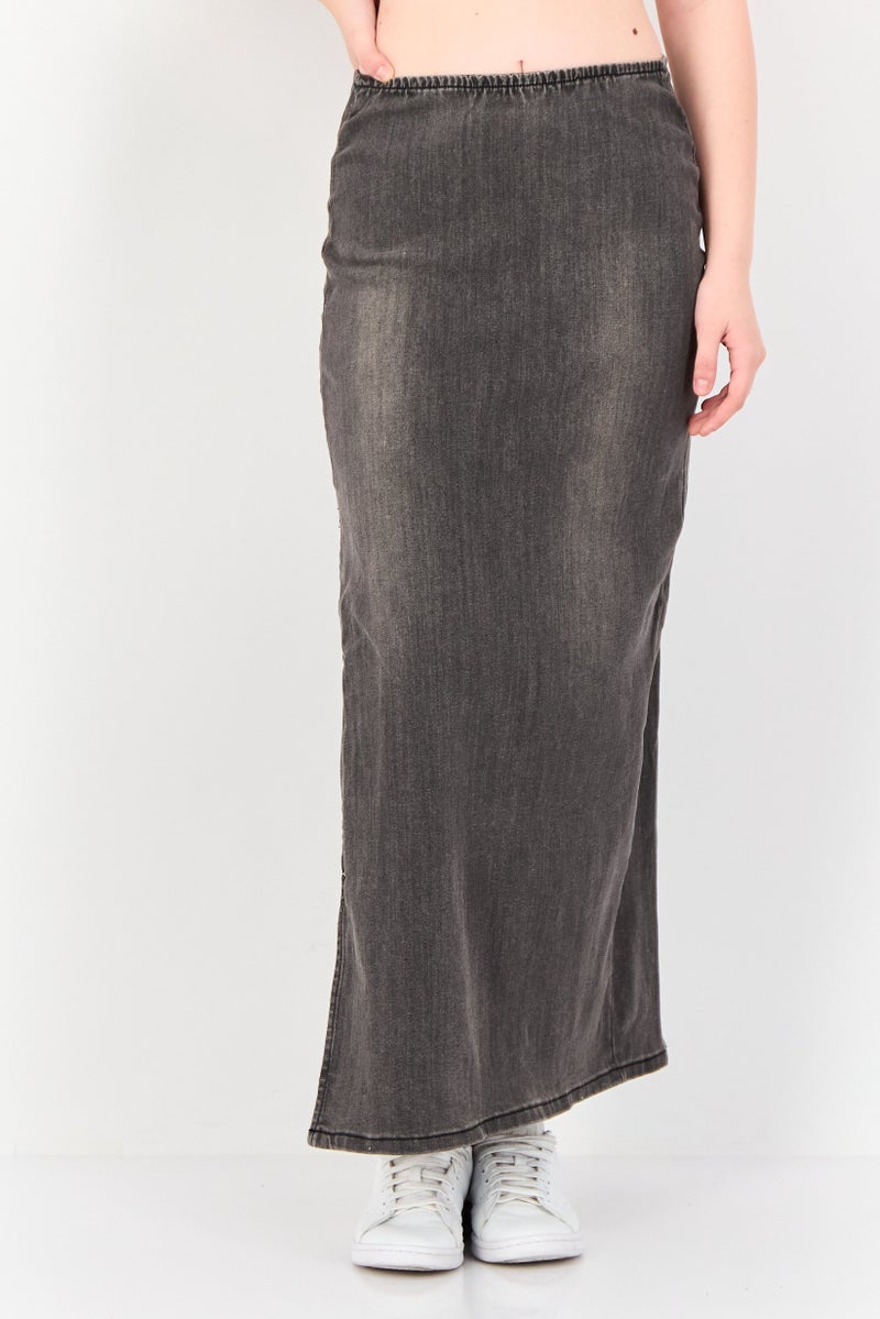 Don't Call Me Jennyfer Women Washed Denim Midi Skirt, Grey - Image 1