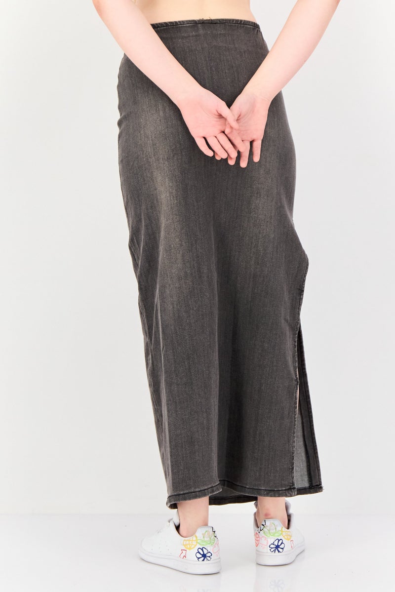 Don't Call Me Jennyfer Women Washed Denim Midi Skirt, Grey - Image 4