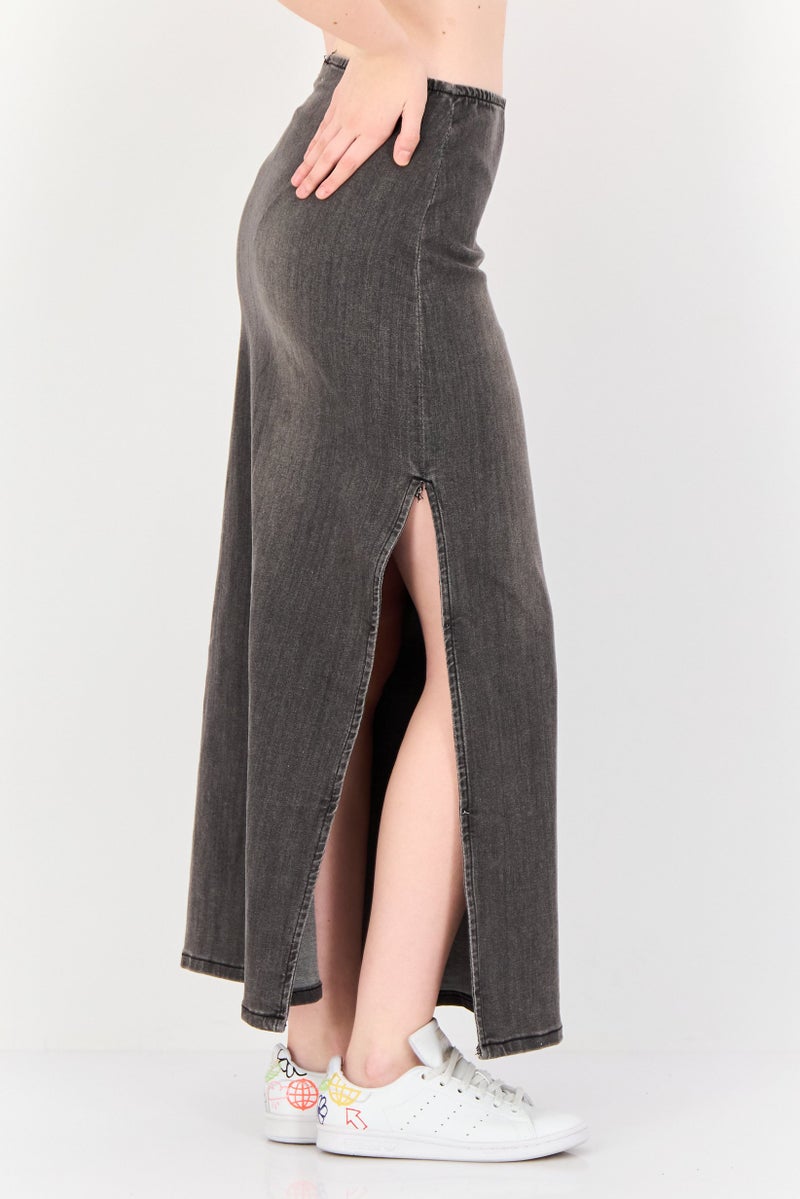 Don't Call Me Jennyfer Women Washed Denim Midi Skirt, Grey - Image 2