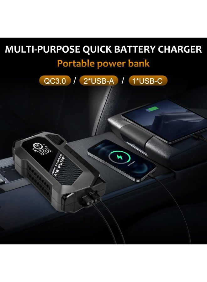 Generic Jump Starter with Air Compressor, 4000A Jump Starter Battery Pack with Tire Inflator, 12V Portable Car Battery Starter with LED Light&Quick-Charge, for 10.0L Gas and 8.0L Diesel Engines  - Image 4