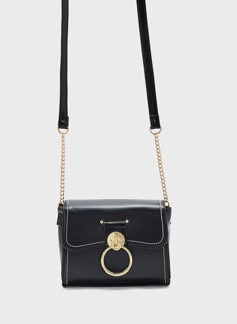 Metal Trim Stitch Detail Crossbody Bag