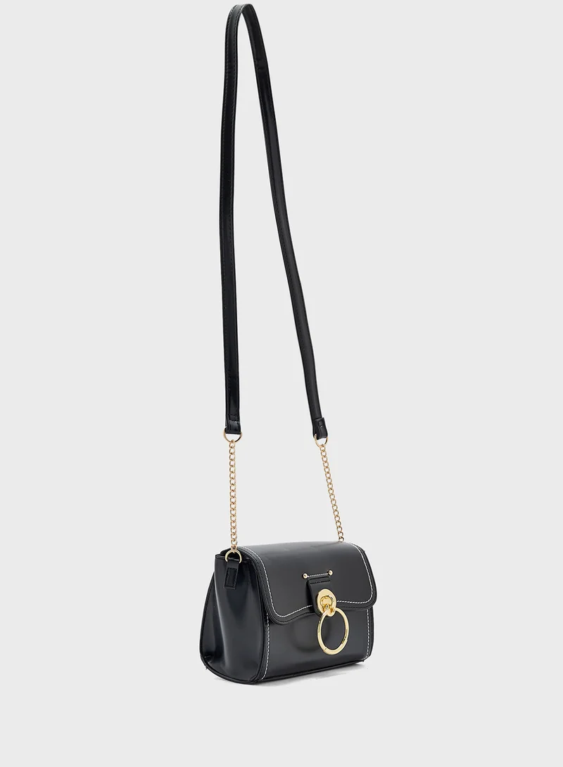 ELLA Metal Trim Stitch Detail Crossbody Bag