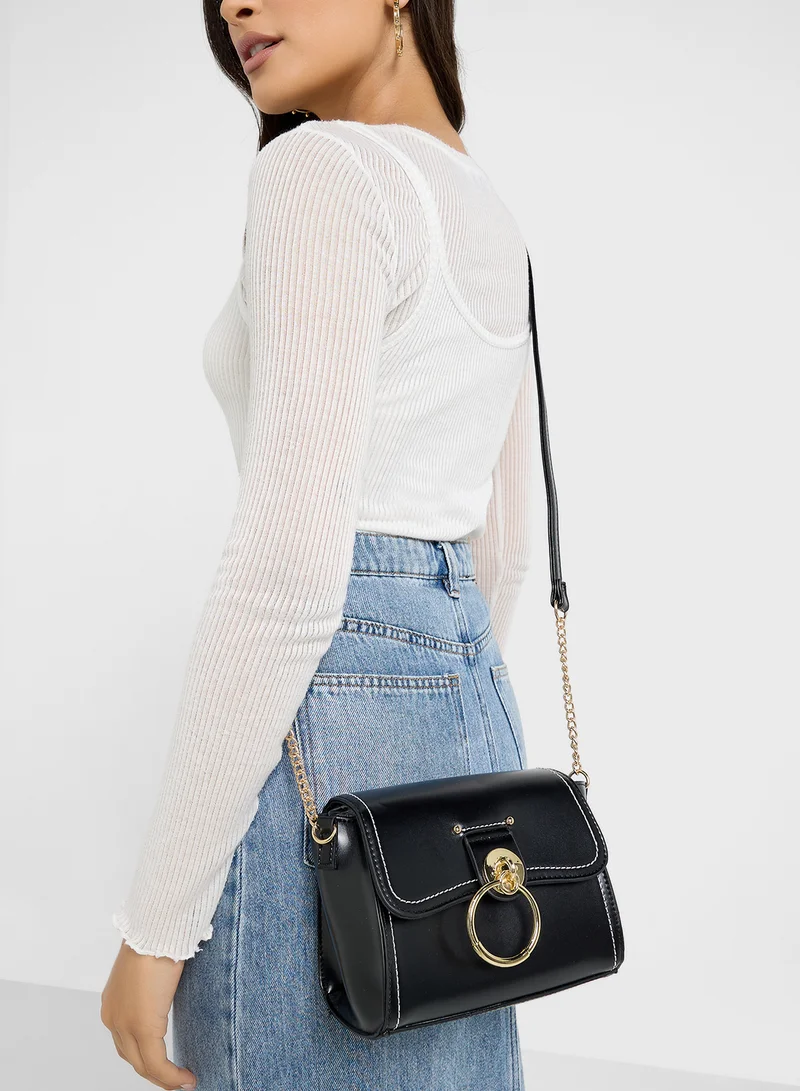 ELLA Metal Trim Stitch Detail Crossbody Bag