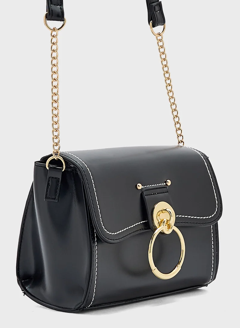 ELLA Metal Trim Stitch Detail Crossbody Bag