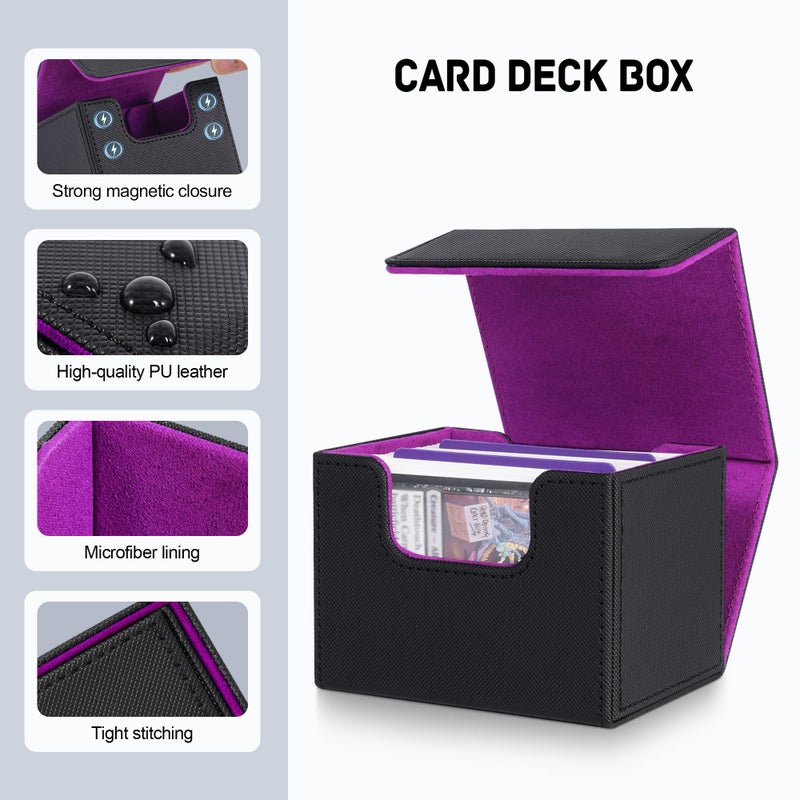 ZLCA Card Deck Box for Trading Cards, MTG Commander Deck Box Holds 120+ Single Sleeved, Leather Magnetic Card Storage Case Fits for TCG CCG Magic(Black Set) - Image 4