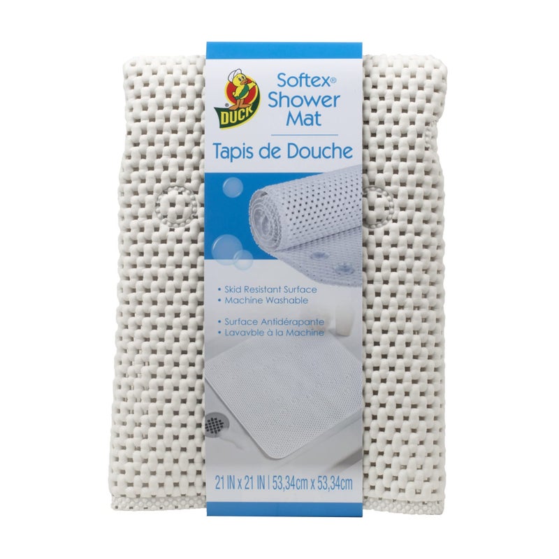 Duck Brand Softex Shower Mat  Machine Washable  21 x 21 Inches  White  Skid Resistant (285154) - Image 1