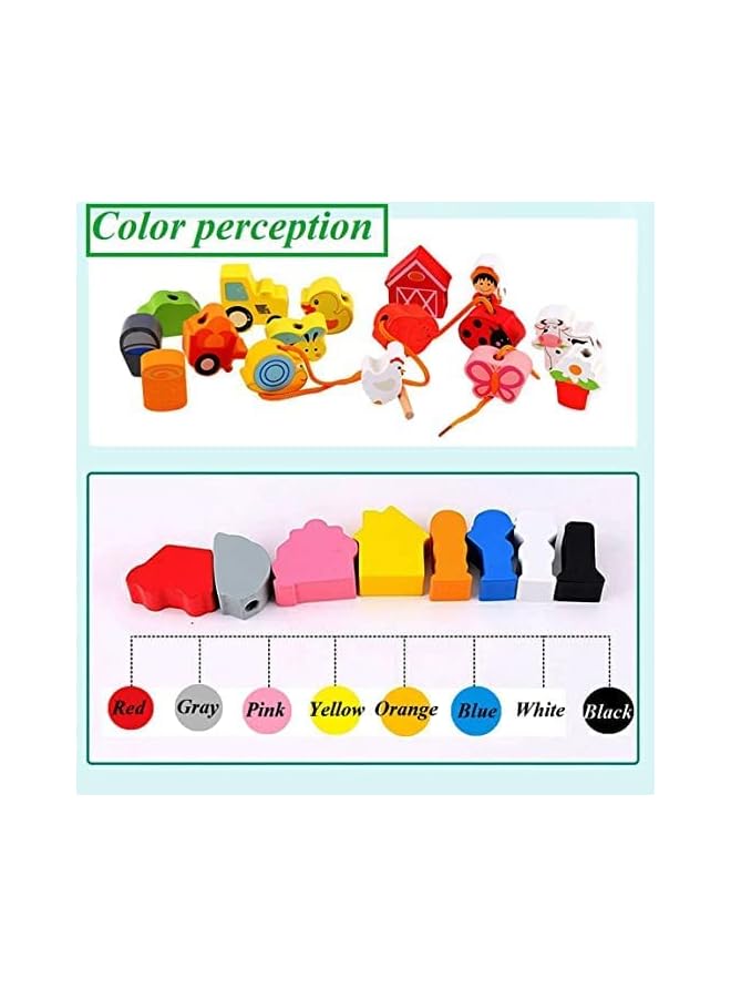 IAF Farm Toy Wooden Block Set, Early Educational Toys String & Lacing Beads Games for Toddlers Kids Farm Animal Learning Play Set (16 Pieces) - Image 2