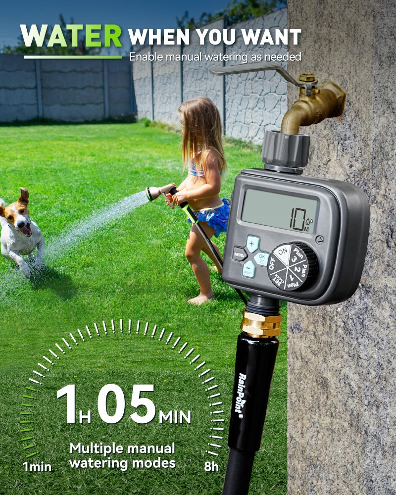 RAINPOINT Sprinkler Timer with 3 Independent Programs, Hose Timer with Rain Delay/Manual/Automatic Irrigation System, Watering Timer for Garden, Lawn, Yard - Image 5