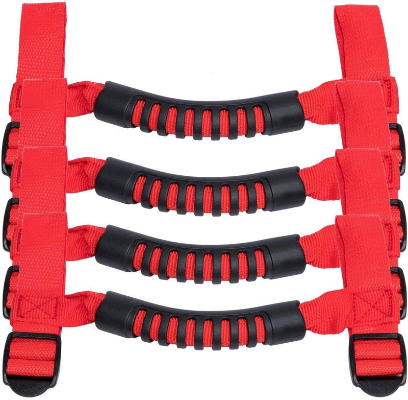 4 x Roll Bar Grab Handles Grip Handle for Jeep Wrangler YJ TJ JK JK JL JLU Sports Sahara Freedom Rubicon X & Unlimited 1955-2021 (Red)