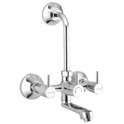 ENICET Brass Wall Mixer with 190mm Long Bend Pipe, Chrome Finish, Provision for Overhead Shower, Wall Mixer for Bathroom, Water Mixer Tap for Bathroom Full Set (FE121) - Image 1