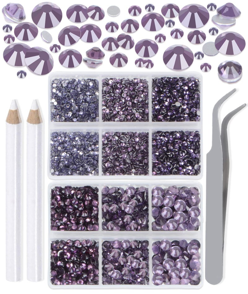 LPBeads 6000 Pieces Tanzanite Non Hotfix Rhinestones 6 Sizes Round Crystal Glass Flat Back Rhinestones with Tweezers and Picking Pen for Nail Art Crafts Clothes Bags DIY