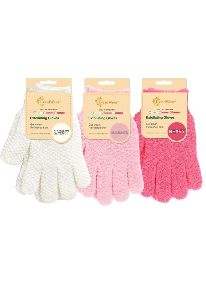 Evridwear Exfoliating Gloves for Shower, 100% Nylon Thick Soft Medium Heavy Bathing Gloves Dead Skin Remover Body Scrubber Smooth Skin with Hang Loop, 3 Pairs  - Image 1