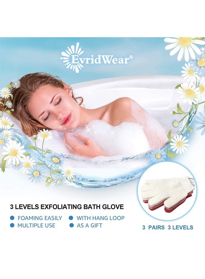 Evridwear Exfoliating Gloves for Shower, 100% Nylon Thick Soft Medium Heavy Bathing Gloves Dead Skin Remover Body Scrubber Smooth Skin with Hang Loop, 3 Pairs  - Image 4