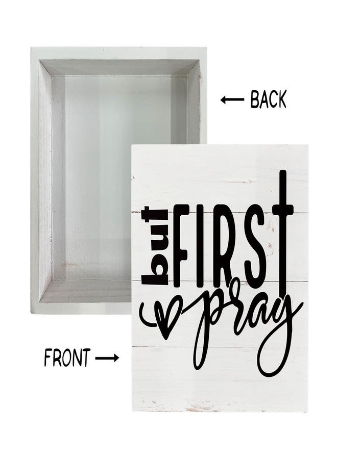 Razpah Christian Wood Signs, But First Pray, Box Sign Decor Tabletop, Rustic Wood Block Plaque, Decorative Table Sign, Christian Home Decor, Farmhouse Decoration for Shelf, Rustic Christian Décor - Image 3