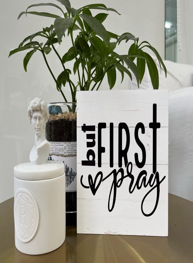 Razpah Christian Wood Signs, But First Pray, Box Sign Decor Tabletop, Rustic Wood Block Plaque, Decorative Table Sign, Christian Home Decor, Farmhouse Decoration for Shelf, Rustic Christian Décor - Image 5