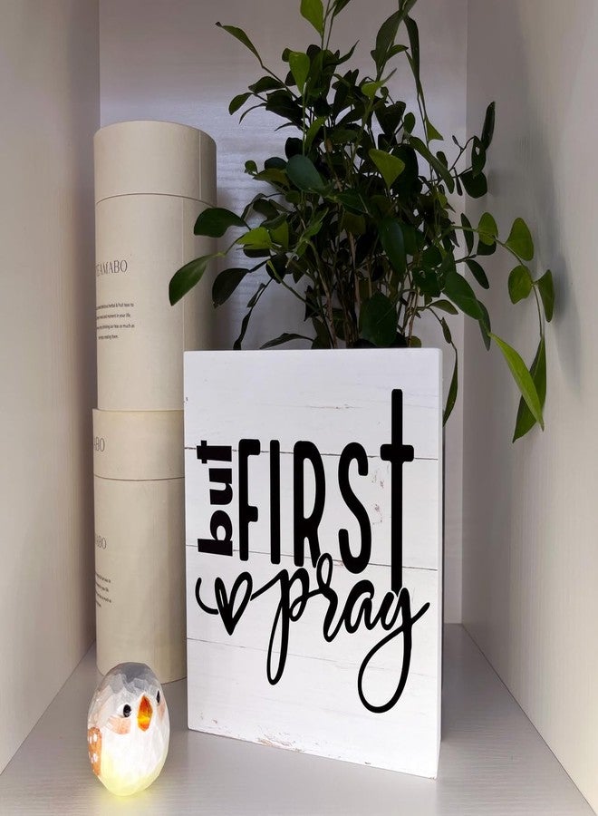 Razpah Christian Wood Signs, But First Pray, Box Sign Decor Tabletop, Rustic Wood Block Plaque, Decorative Table Sign, Christian Home Decor, Farmhouse Decoration for Shelf, Rustic Christian Décor - Image 4